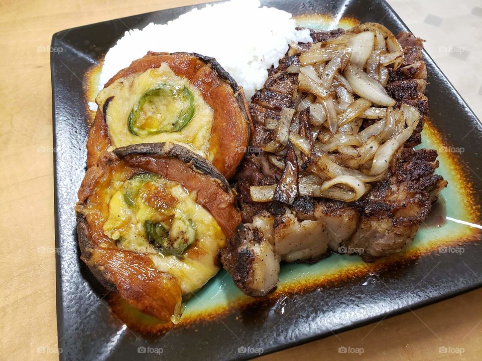 steak & stuffed portobello mushrooms