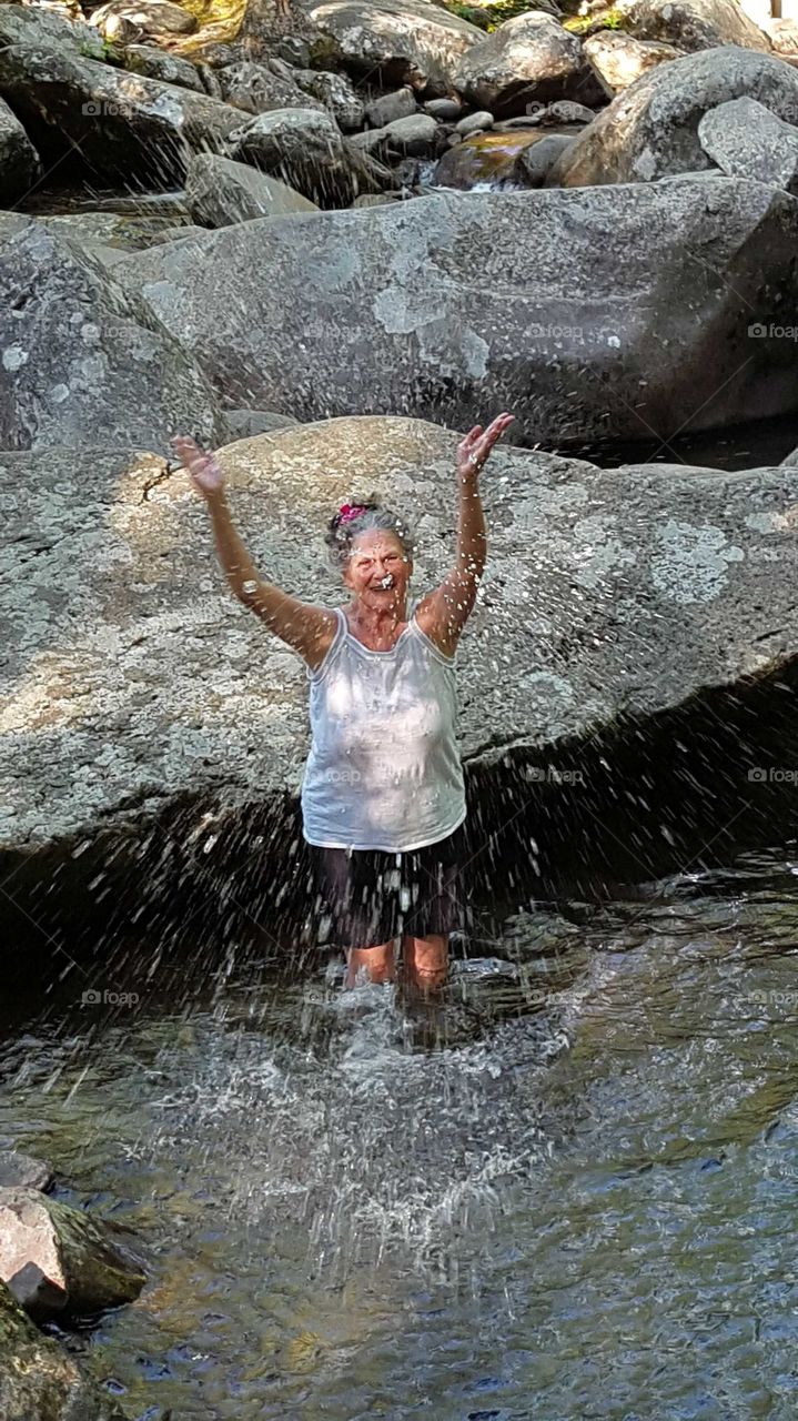 I took this photo of my mother while she splashed joyfully in this Smokey Mountain Stream!