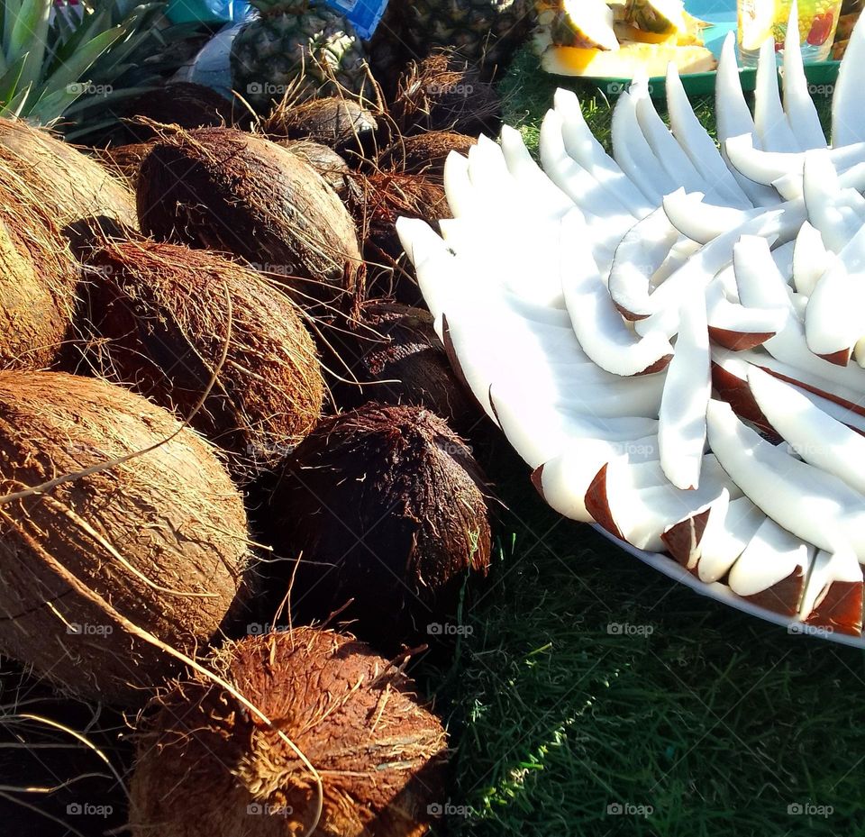 nice coconat fruits, under light sun, beautiful capture