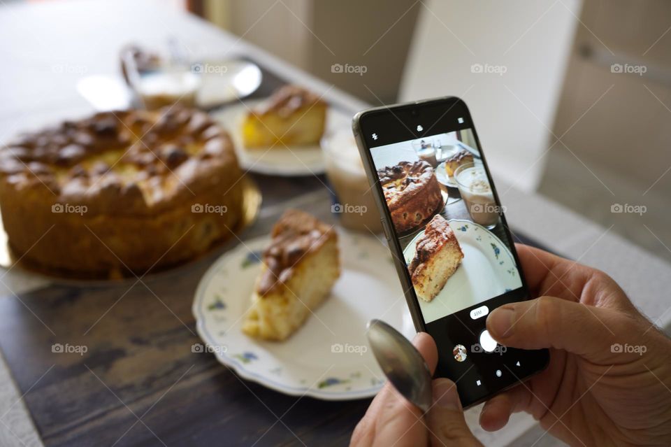 photographing breakfast with homemade apple pie