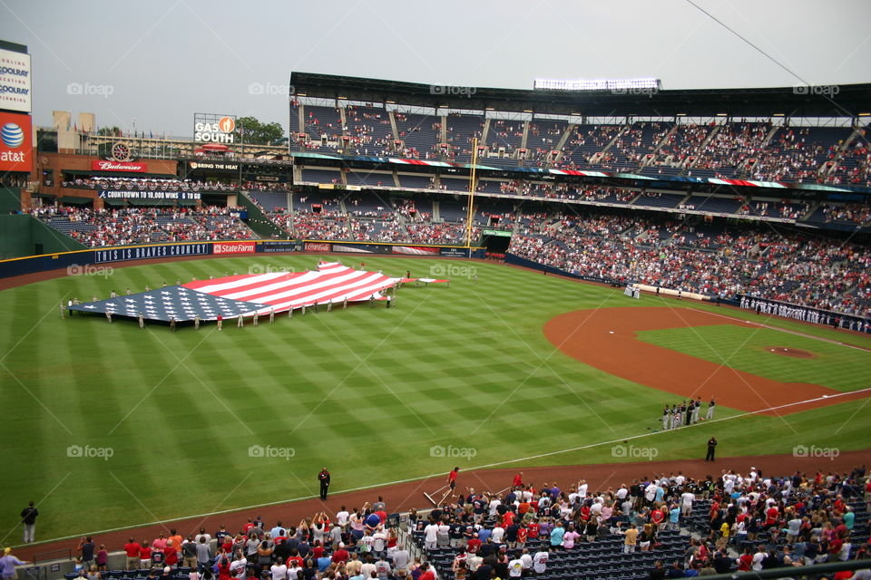 American Flag on the Baseball Field