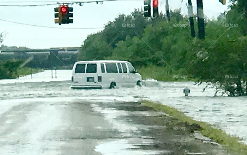Intersection in Groves, TX after Hurrican Harvey