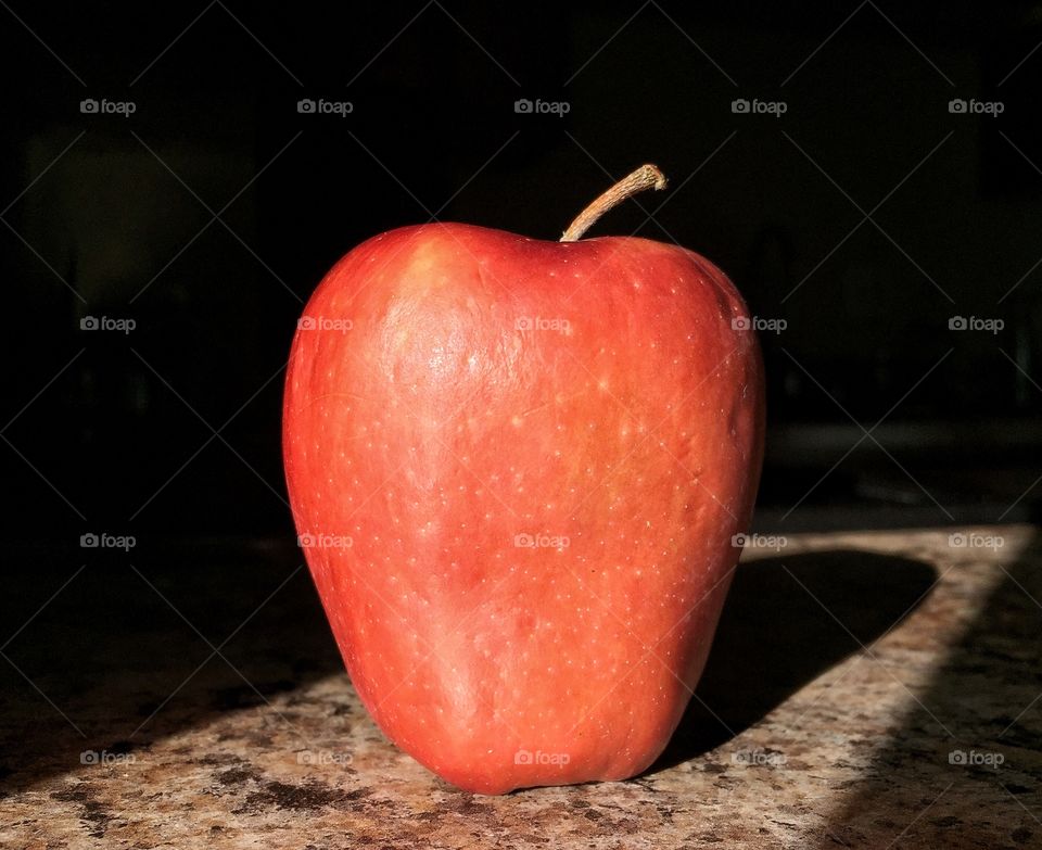 Ripe red apple in afternoon sun