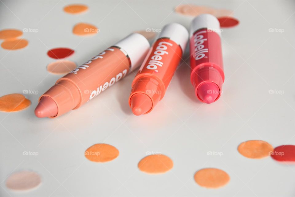 Close up of lipsticks labello 