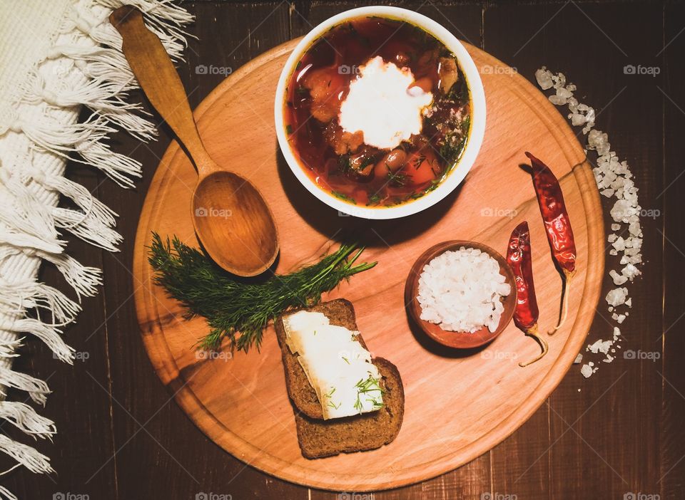 Still life of ukrainian borscht