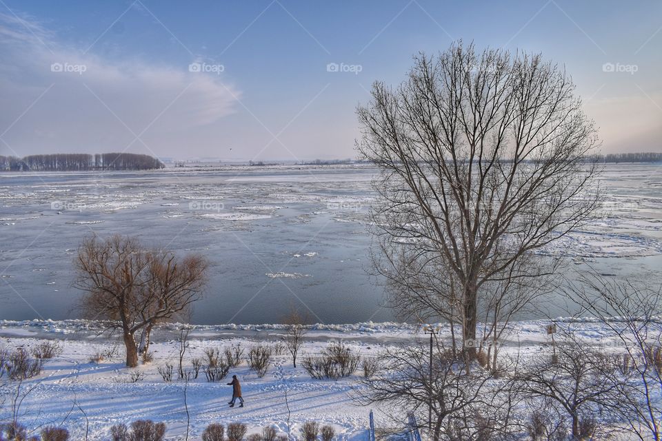 Danube river in winter season.