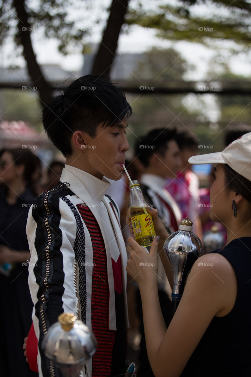 Drum major drinking water