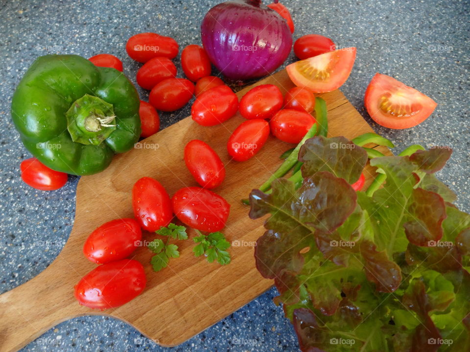 Fresh vegetables on cutting board