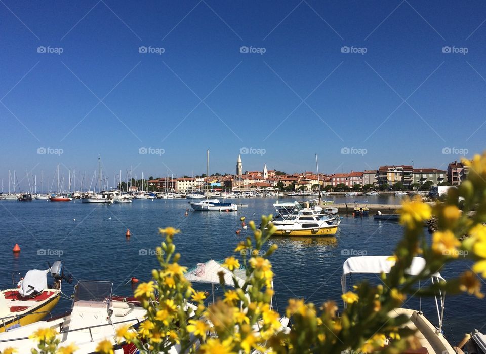 Beautiful cityscape of Izola, Slovenian coast on sunny day