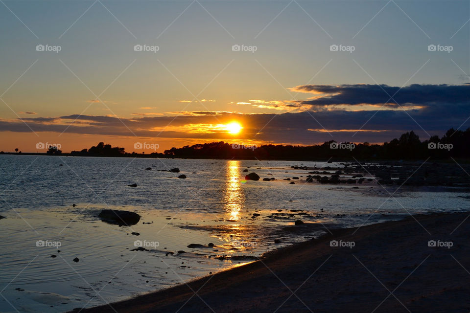 Sunset, beach, stone beach, evening,