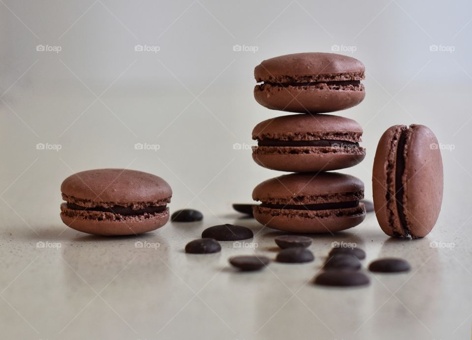 chocolate macaroons with chocolate drops