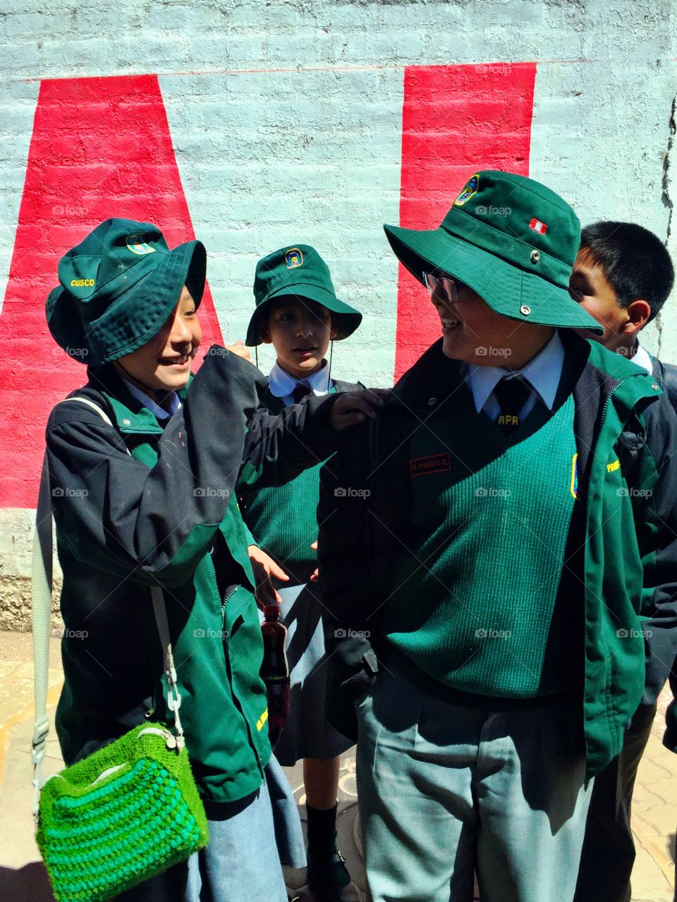 Some Peruvian kids in Uniform in the city of Cusco, Peru