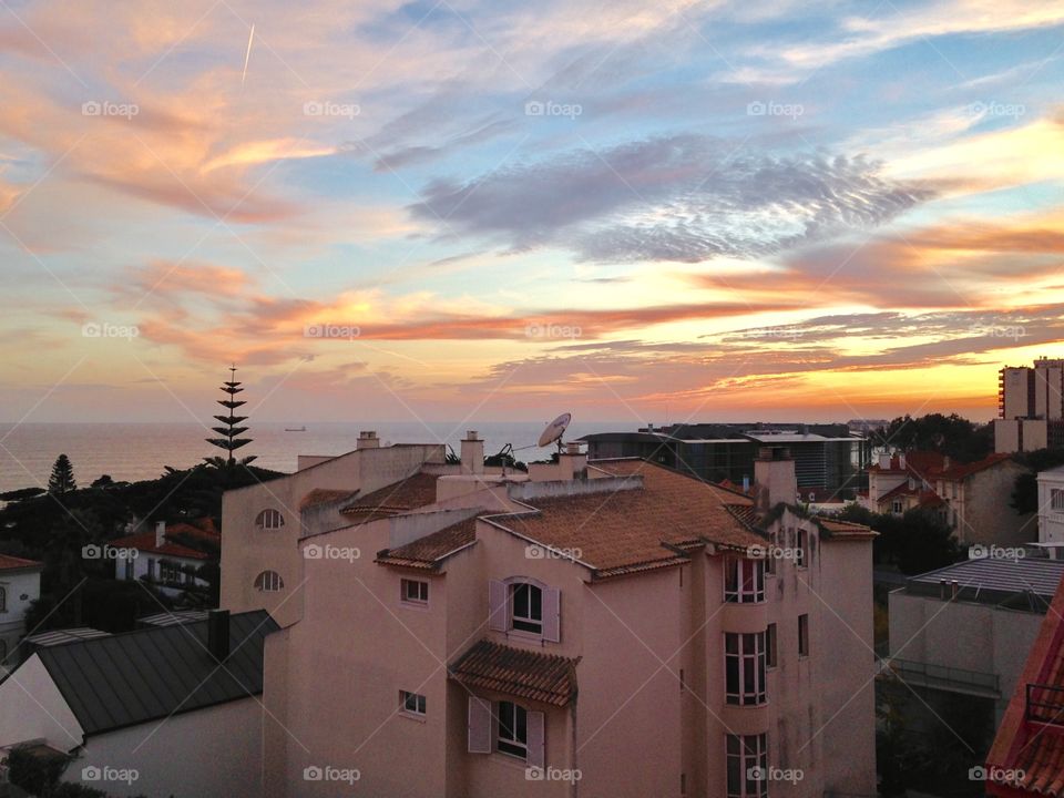 Rooftops: Sunset over Estoril, Portugal 