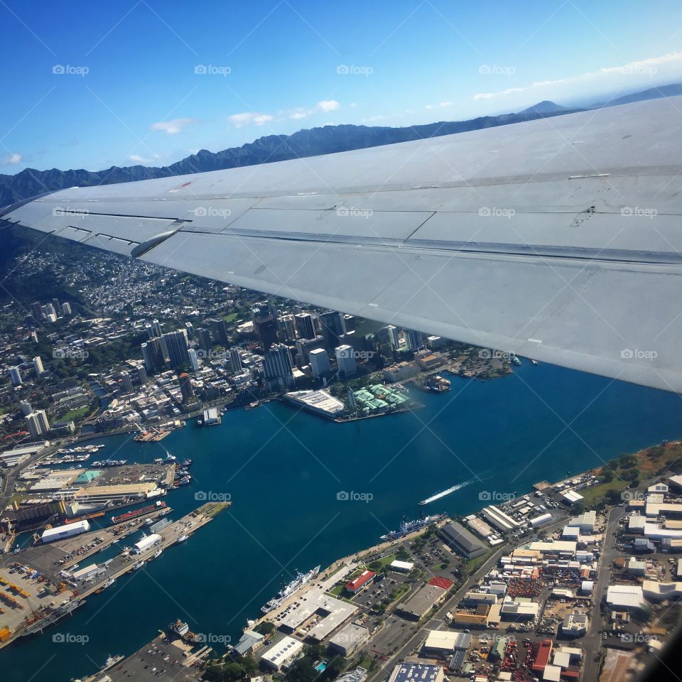The View of Honolulu from the airplane 