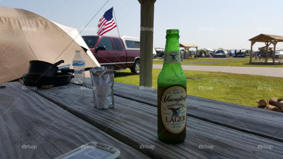 camping with yuengling.