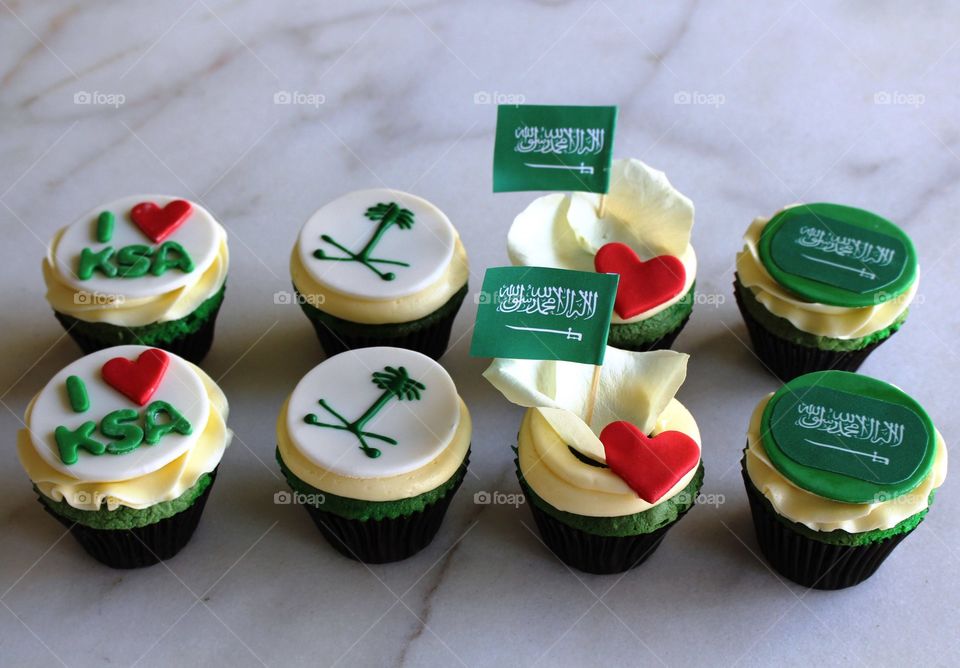 Sweet creation for : Saudi  Arabia national day'' cup cakes