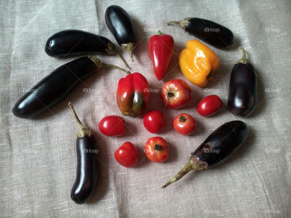 High angle view of fruits and vegetables