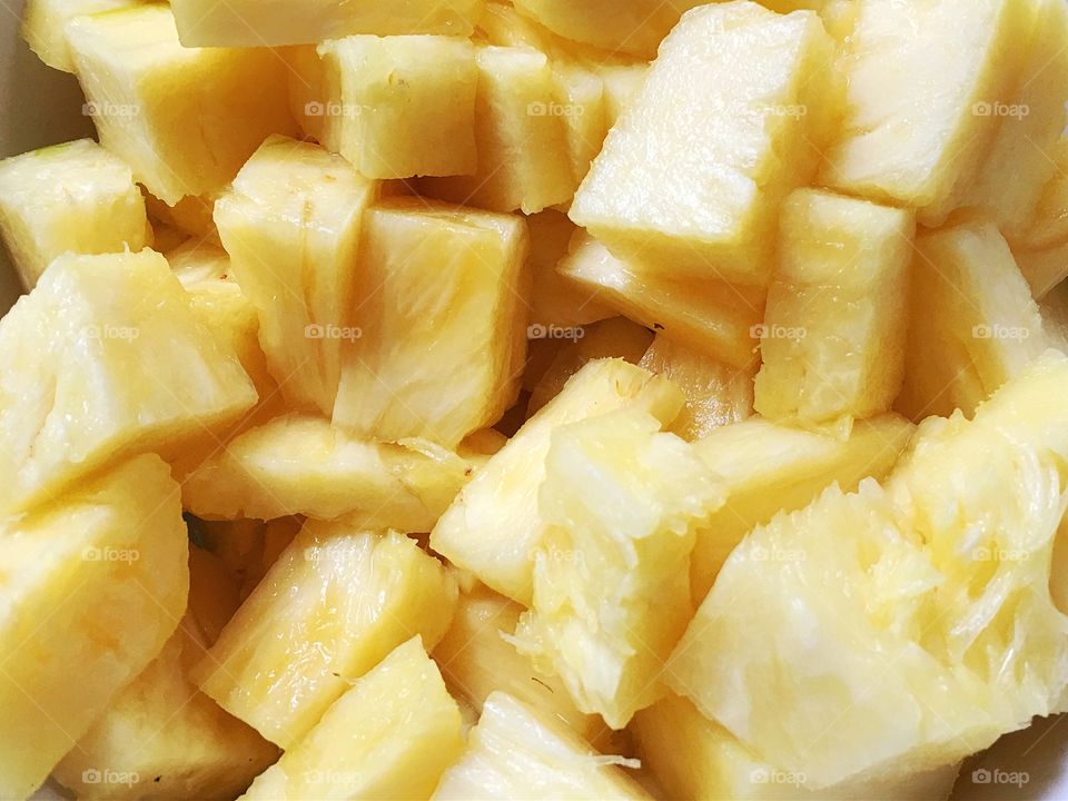 Pineapple chunks close up