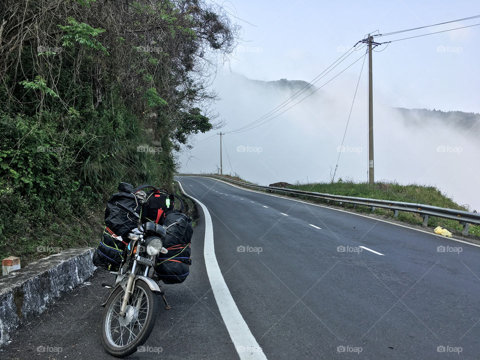 Our motorbike on Hai Van Pass in Vietnam 