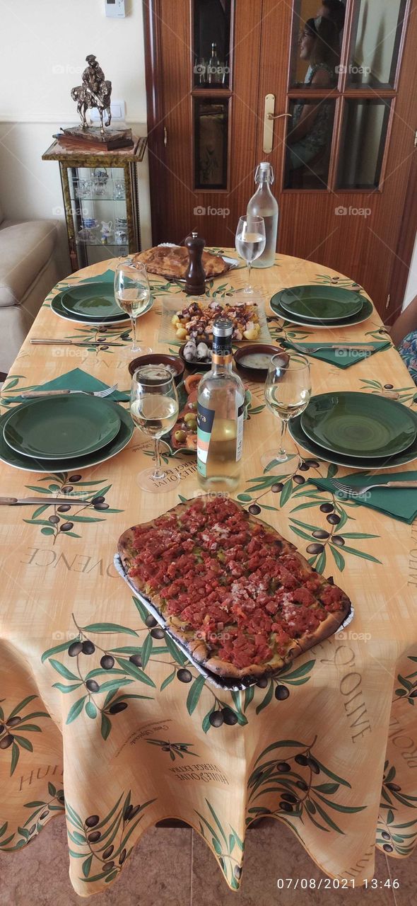 At the table set two.