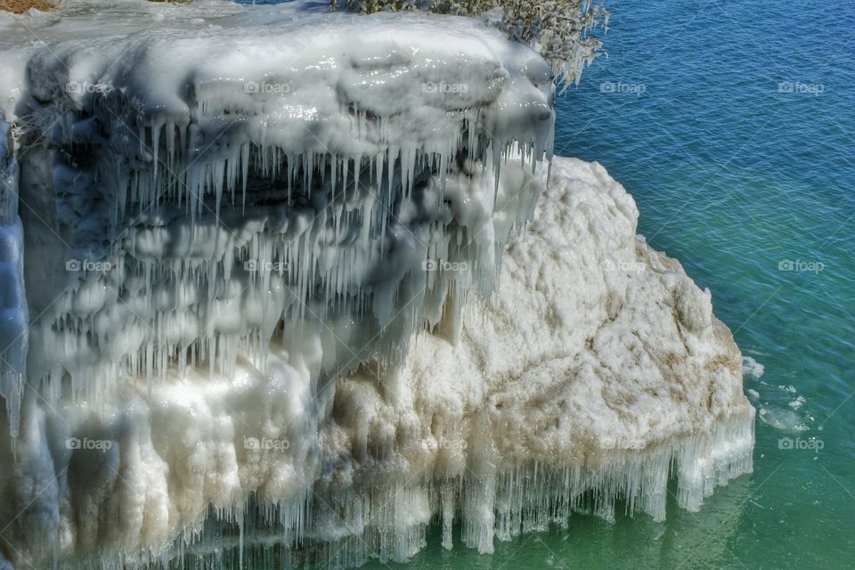 Ice on shore of Michigan lake