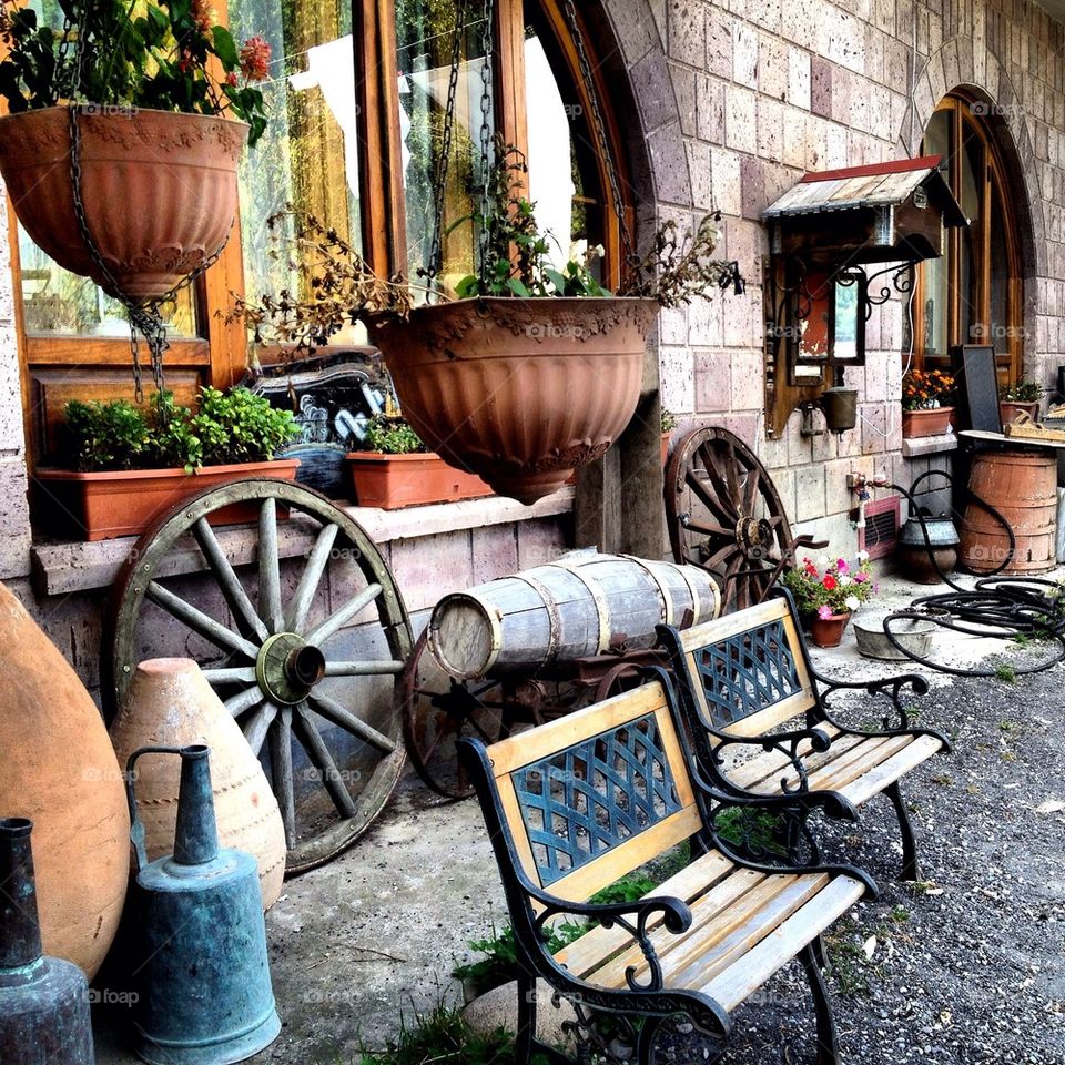 Vintage wheels and barrel