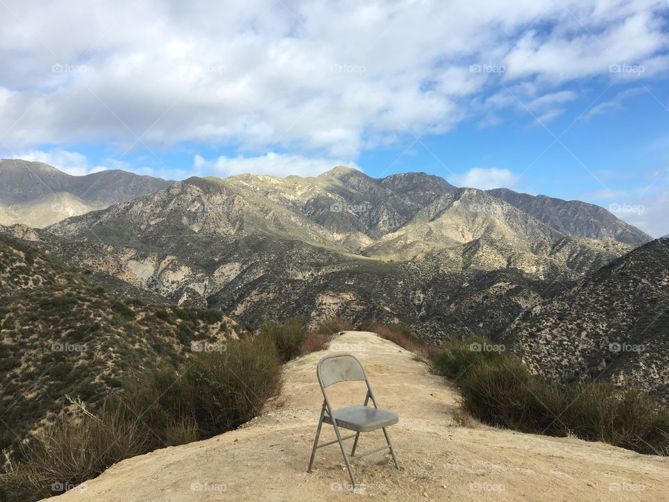 A metal folding chair encountered on an isolated hilltop in the San Gabriel Mountains 