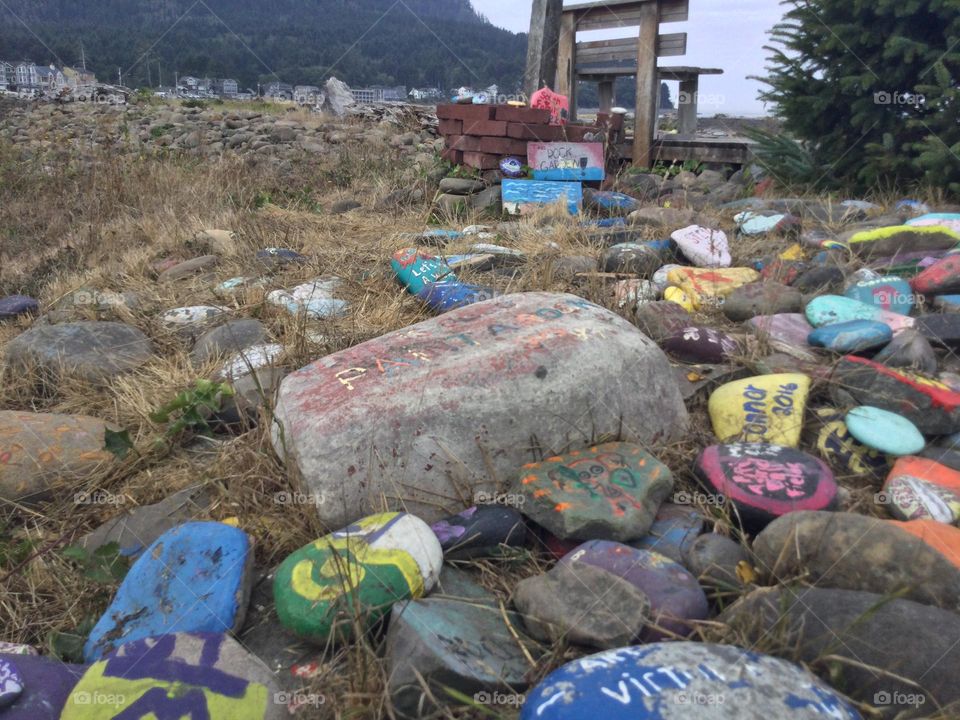 Painted Rocks Along the Beach in Seaside, Oregon