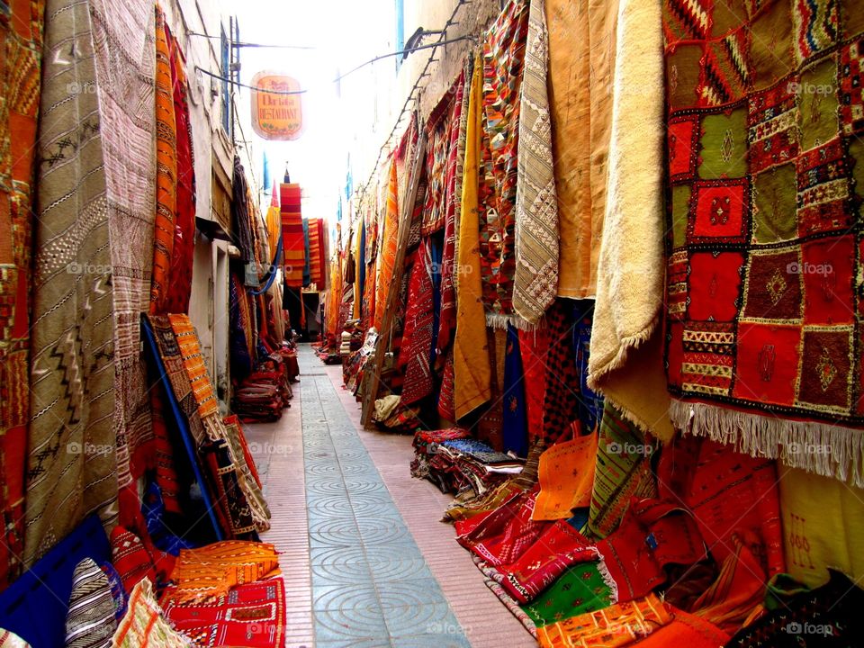 View of colorful carpets