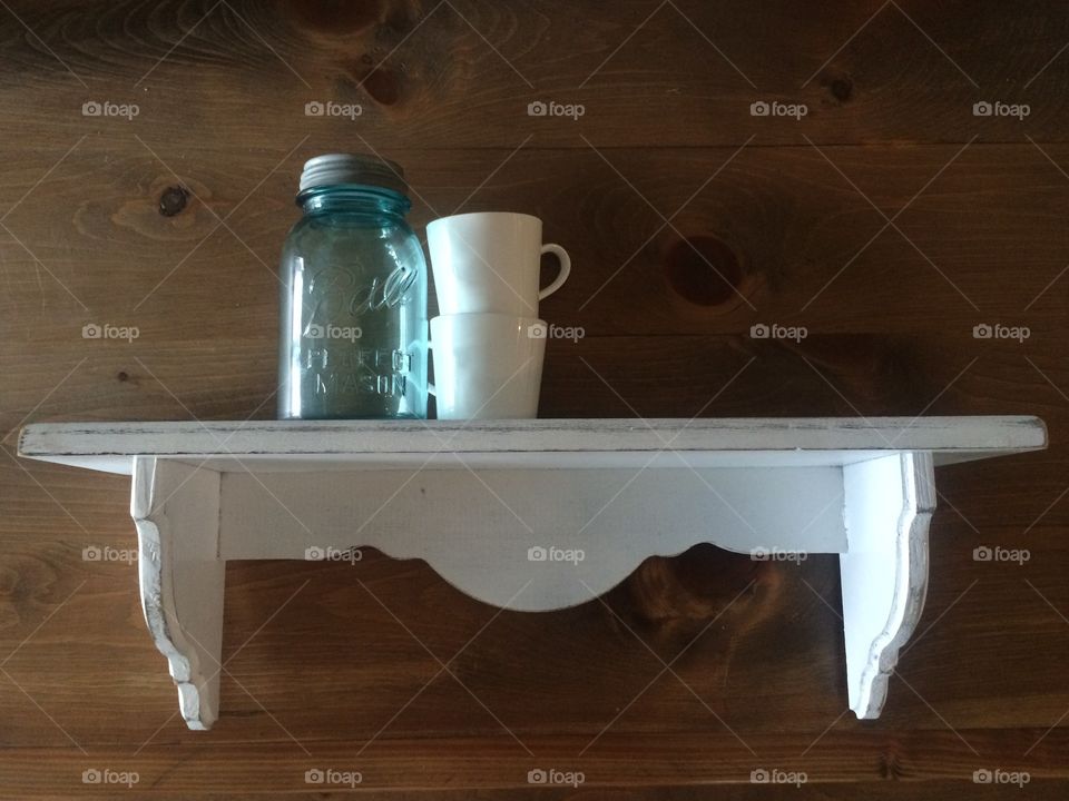 Vintage shelf. Vintage shelf on Ship lap wall