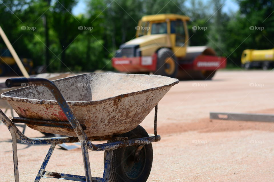 Mortar cart on a construction site. Building a football field