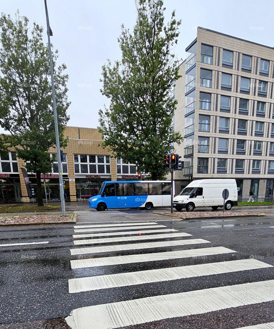 Buses are nice to travel on a rainy day.