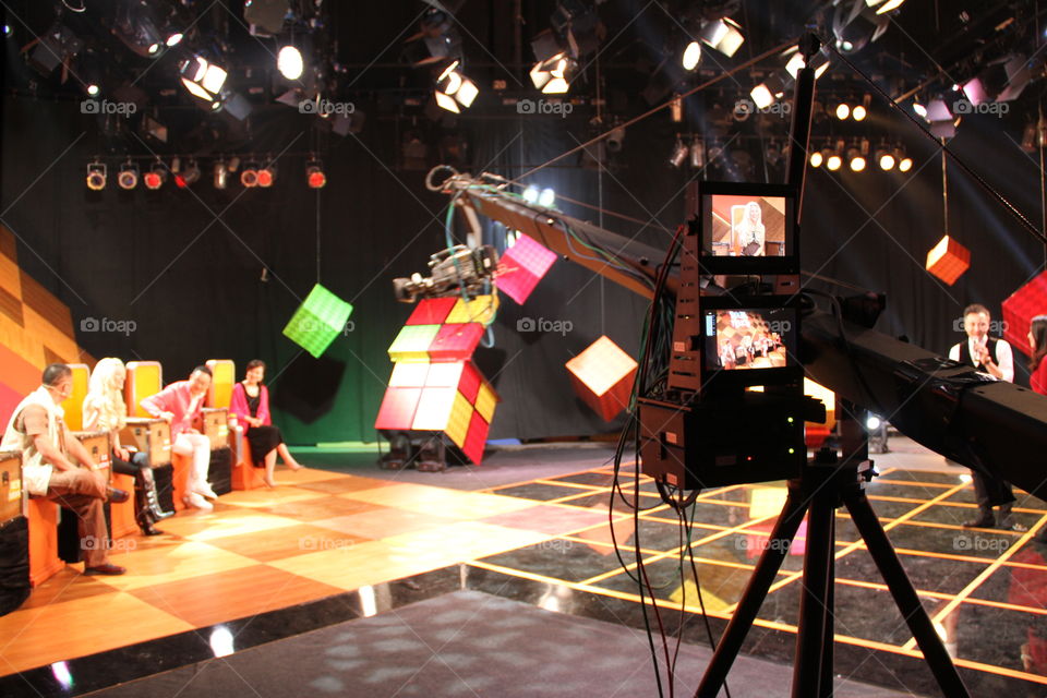 Working on TV set - studios cameras action