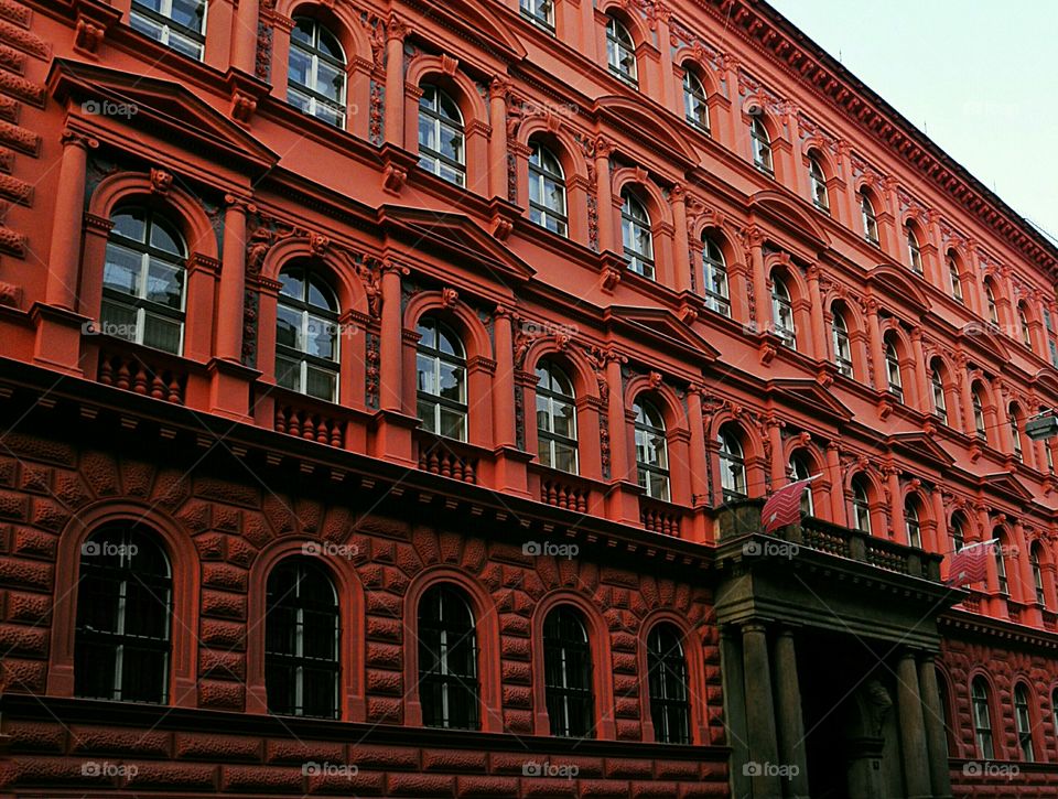 Red windows in Prague