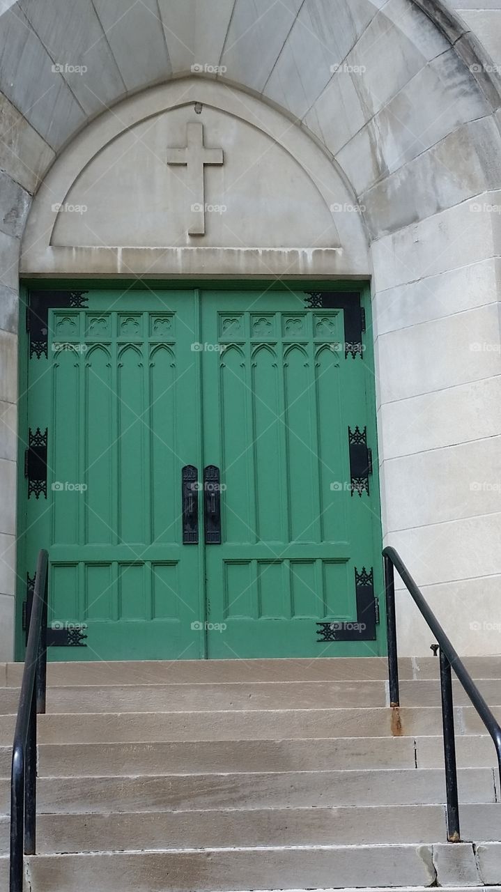 green church doors. Family Baptist Minneapolis 