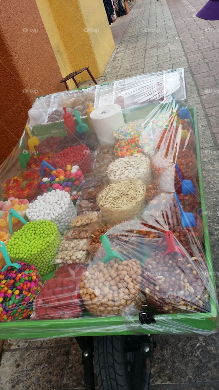 Mexican candies cart in Mexico