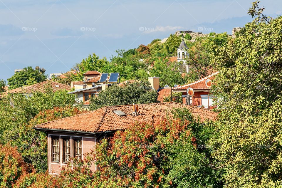 Beautiful view of old houses in Plovdiv, Bulgaria