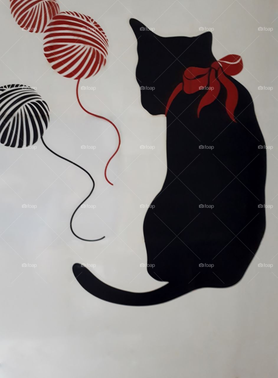 Wall sticker_cat with skeins of thread