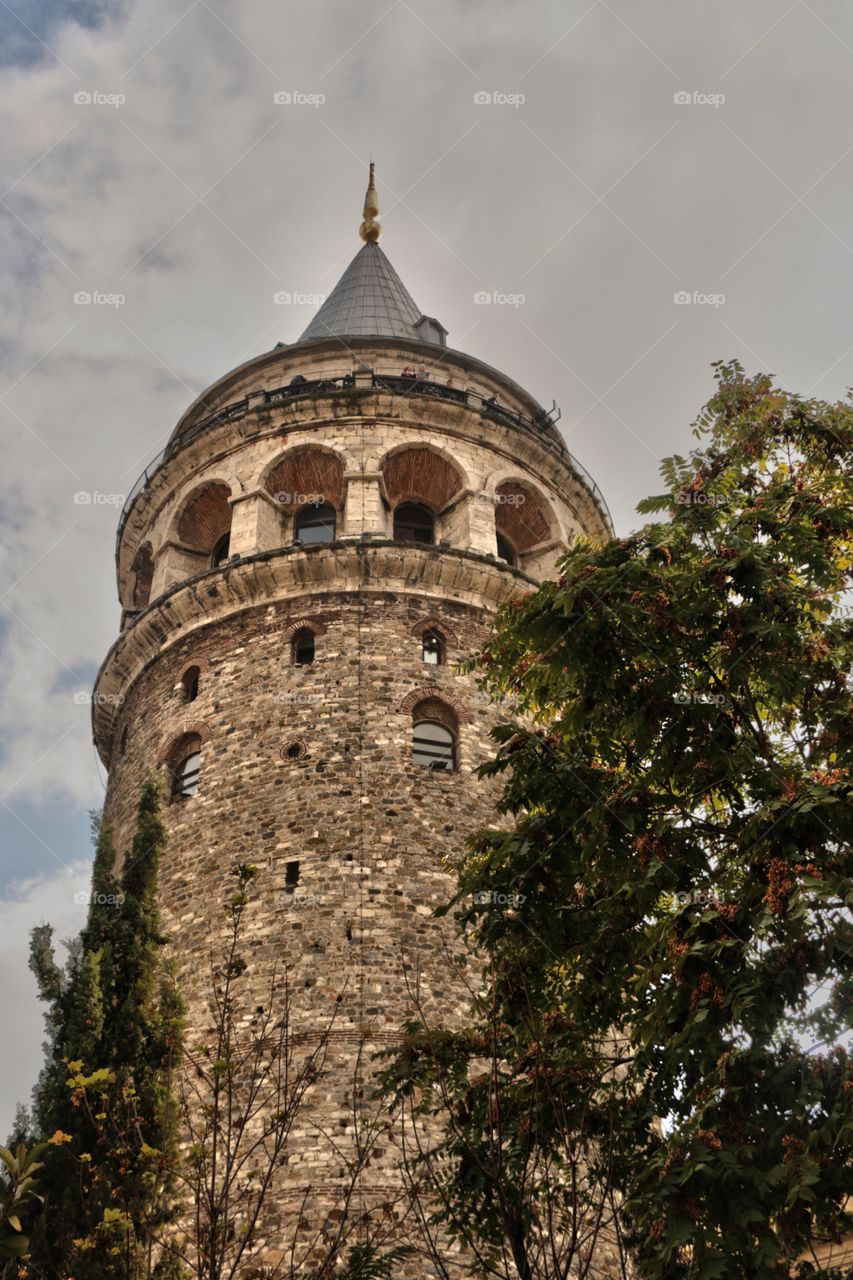 Windows of Galata tower. Historical tower Galata in İstanbul Turkey