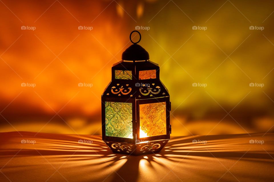 Arabic lantern lit up for Ramadan