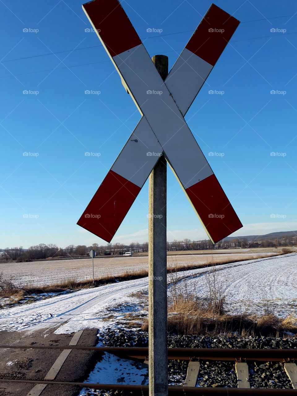 sign railway crossing in the country