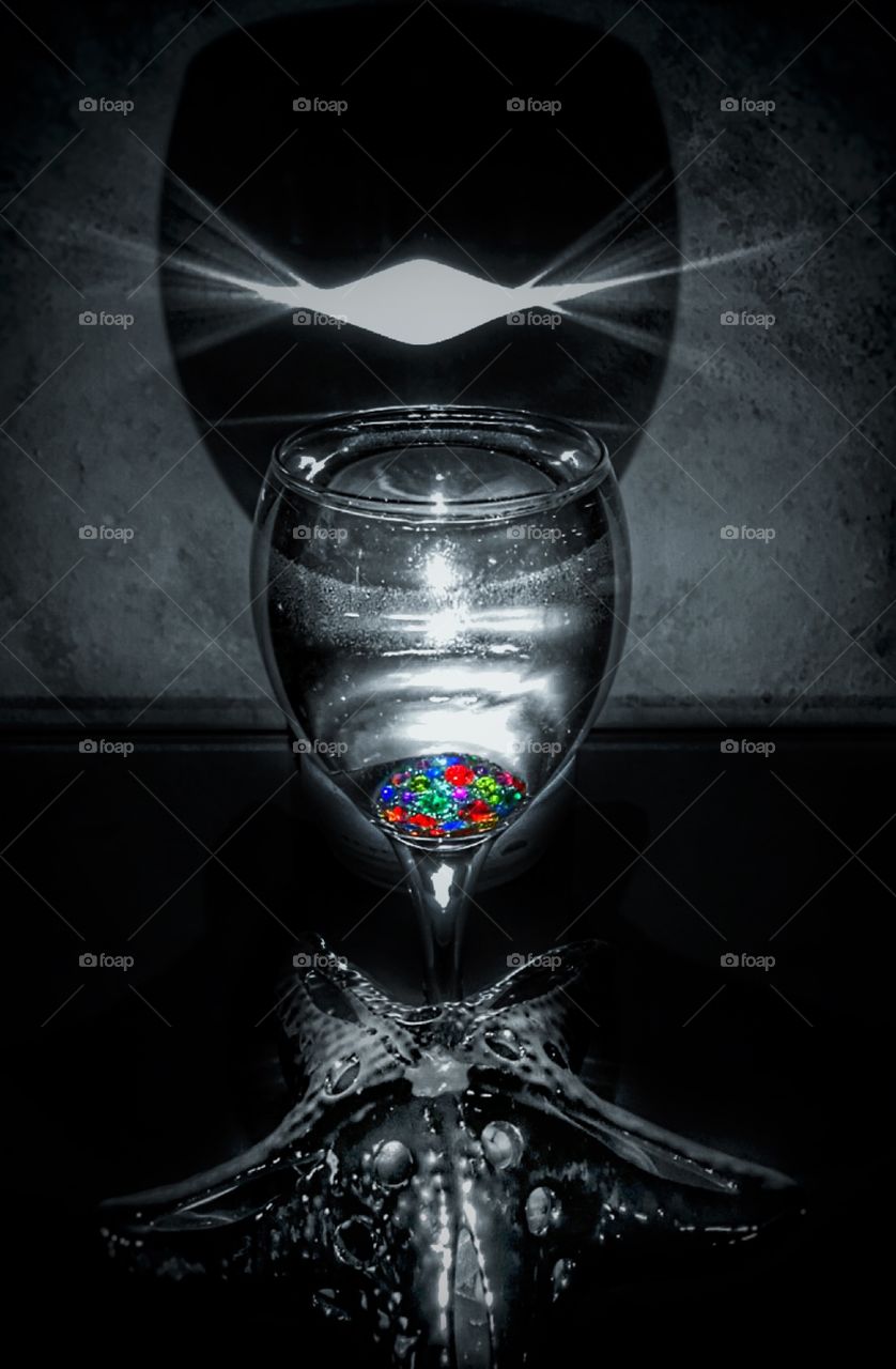 Wine glass starfish rhinestones ring