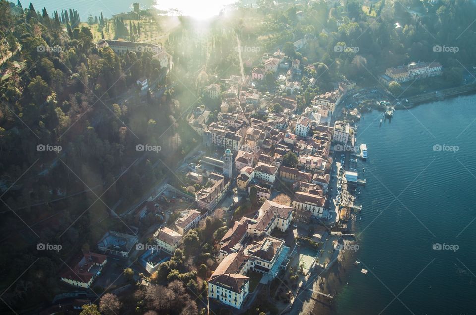 High angle view of como lake