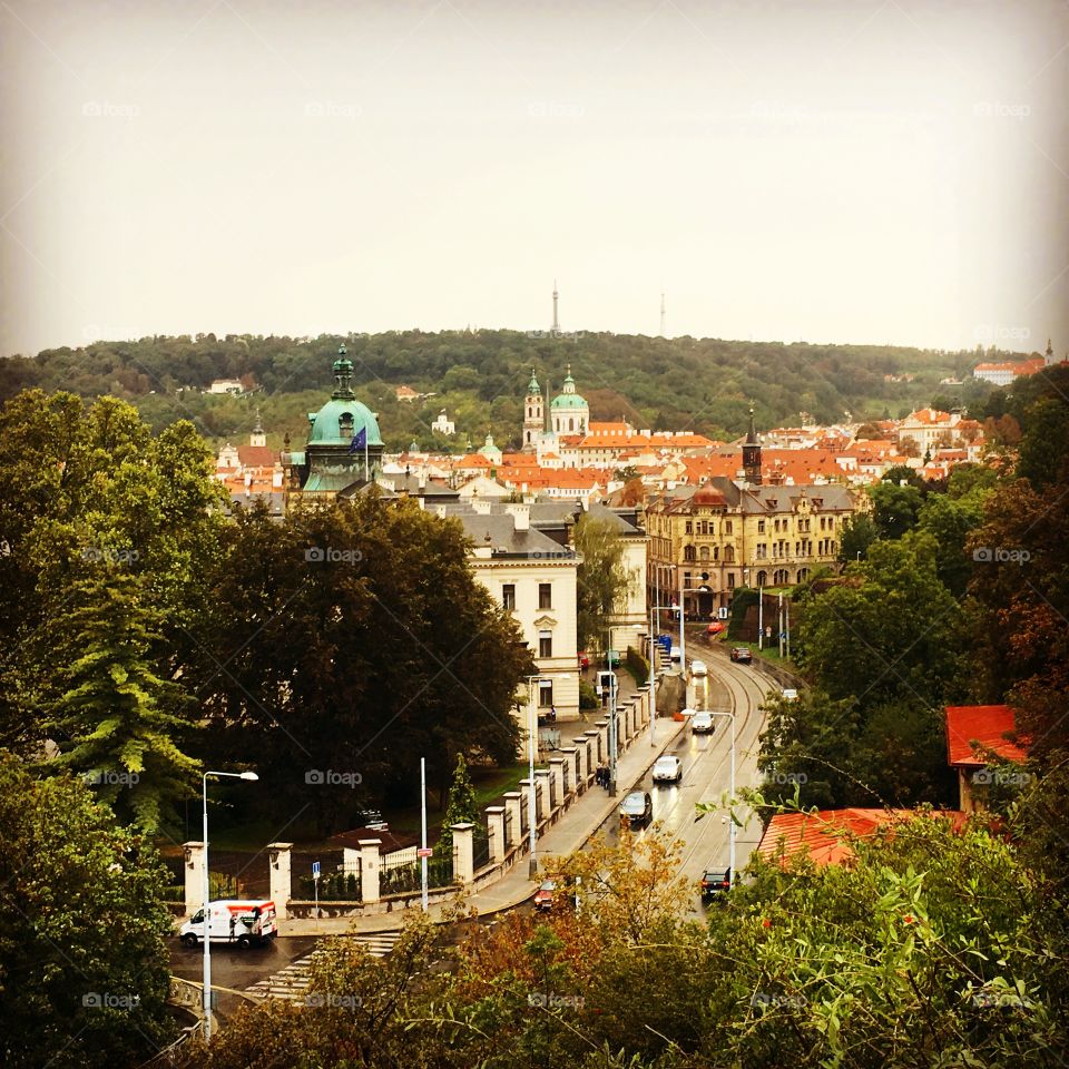 View of rainy Prague 