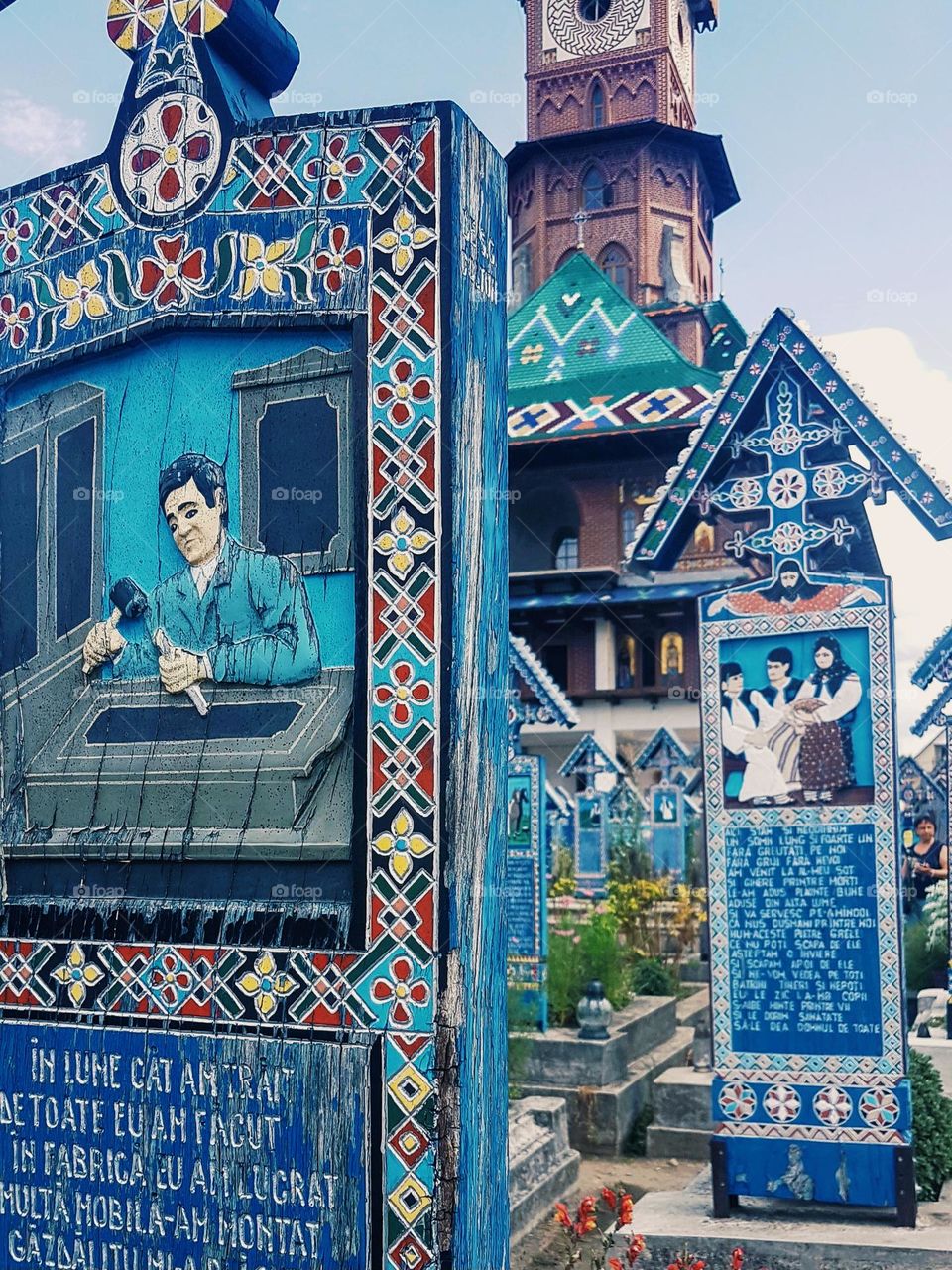 the blue crosses from the cheerful cemetery in Săpânta, Romania