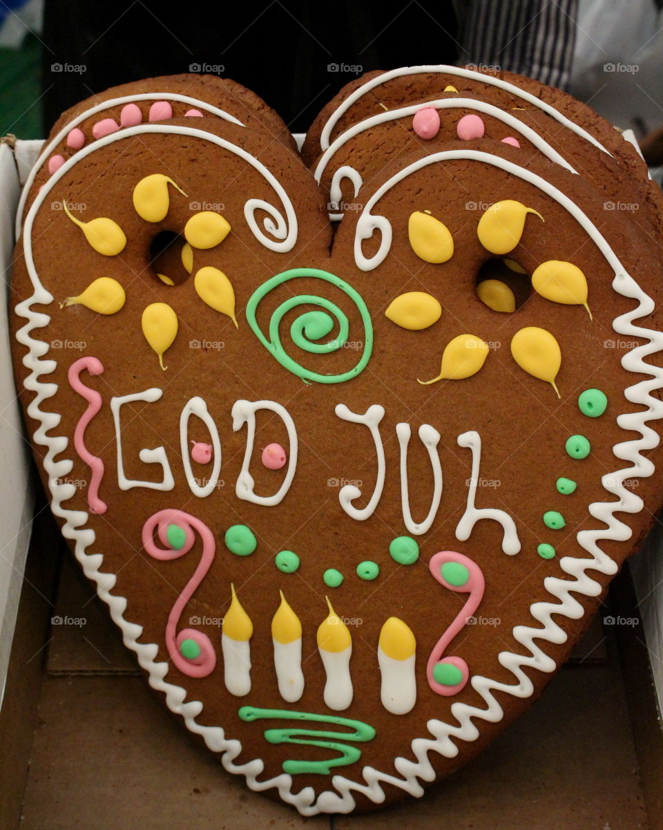 God Jul, Merry Christmas, gingerbread heart.