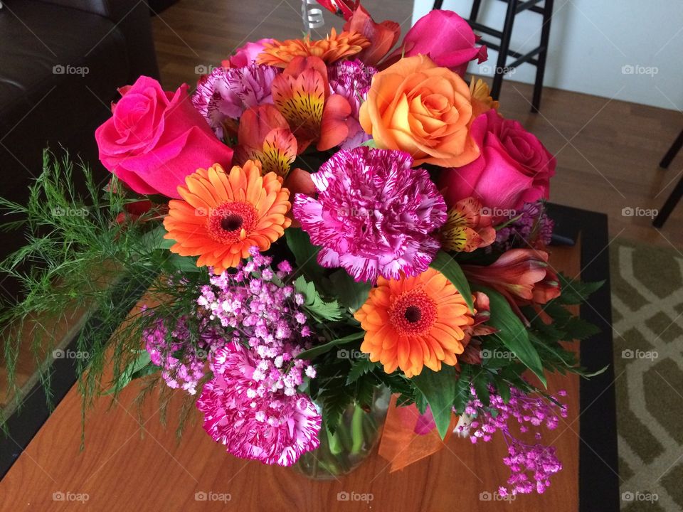 pinks and orange bouquet