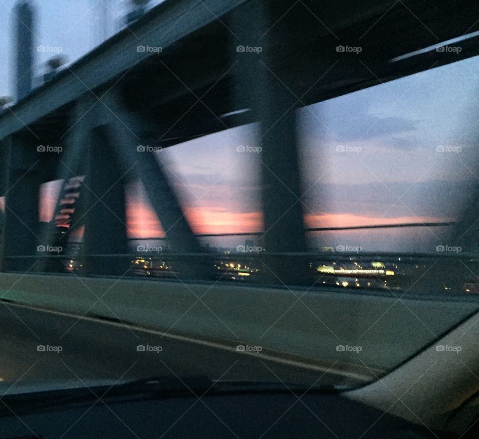 Crossing the bridge at dusk