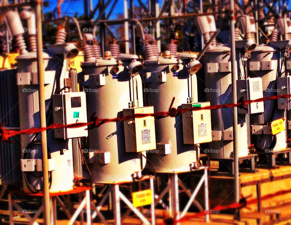 Electricity transformers at a power station