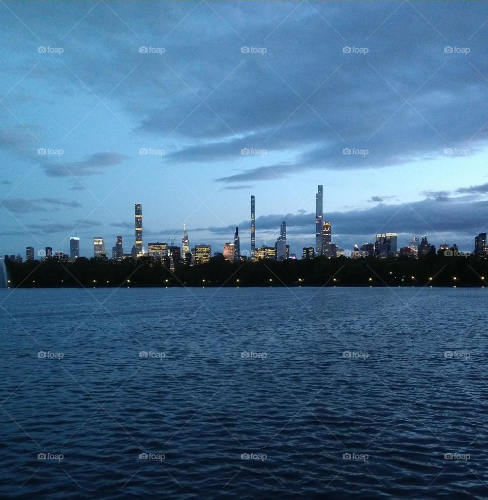 Looking Downtown from the NYC Reservoir at Dusk